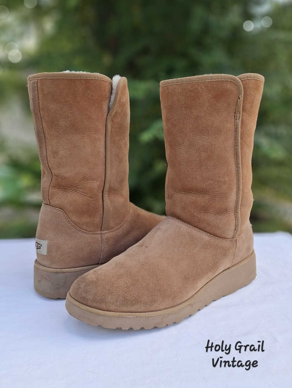 UGG Women's Amie Classic Slim Chestnut Suede Wedge Pull-On Winter Boots Size 10